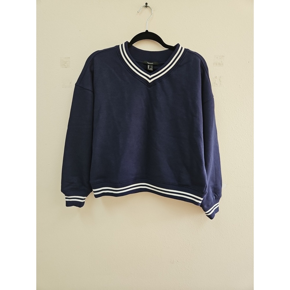 Forever 21 Womens Sweater Navy Blue V Neck Small Oversized